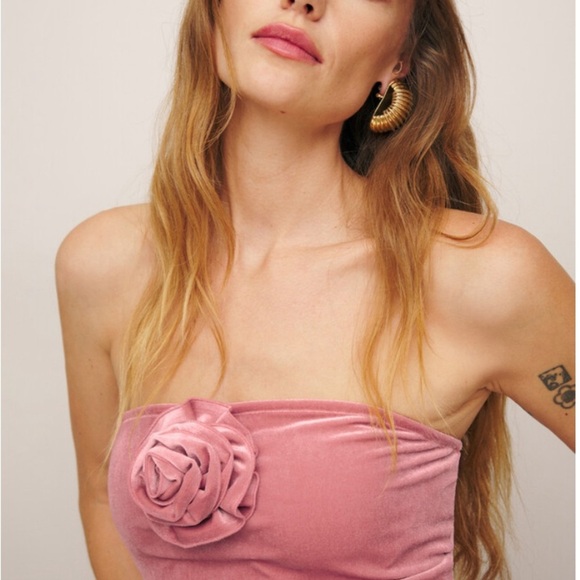 Reformation NEW Adalynn Knot Two Piece Light Pink Velvet Set Outfit Skirt Top M - Picture 2 of 10